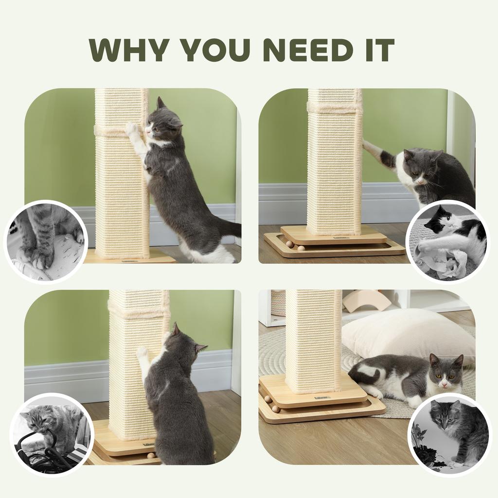 3 In 1 Cat Scratching Post 87cm Cat Scratcher W Track Ball Toy Oak Tone