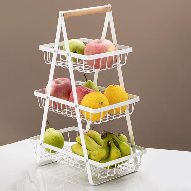 Трехъярусная фруктовая корзина Кухонная полка для хранения Железная сетка с отверстиями Подставка для закусок для гостиной