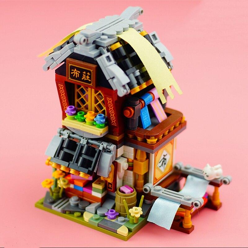 LOZ 1734 City Street Chinatown тканевый магазин драпировок магазин архитектура 3D мини-блоки кирпичи строительные игрушки для детей подарок без коробки
