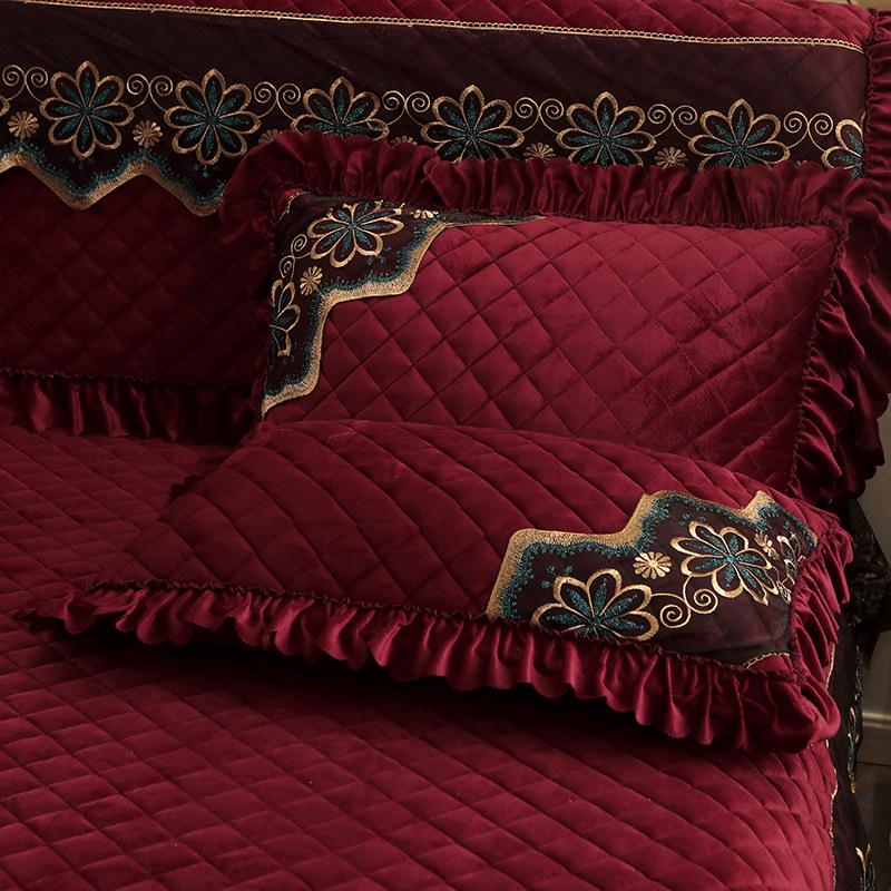 Европейское роскошное кружевное веерное покрывало для кровати, бархатное 200x220, стеганое покрывало королевского размера, юбка королевы, оборки, чехлы на изголовье