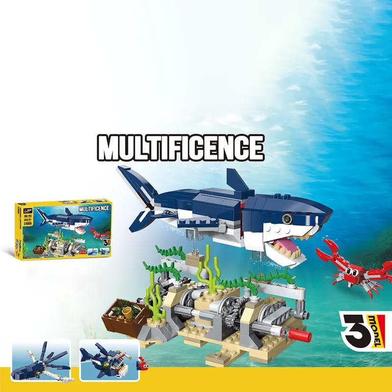 Конструктор Механическая акула Sea Life Набор строительных блоков акулы с подставкой для дисплея и подсветкой Подарок-блок для детей и взрослых