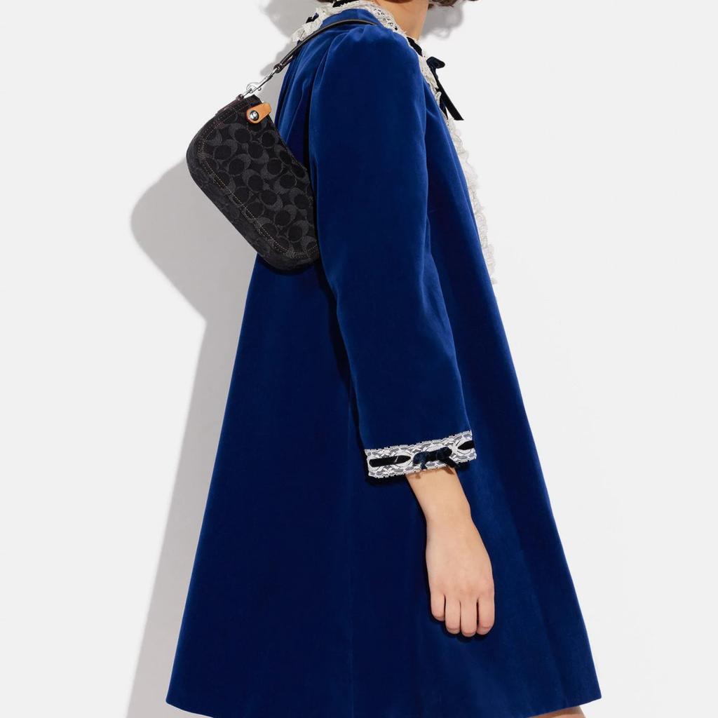 New COACH Swinger Jacquard Fabric With Cow Leather Patchwork Handbag Shoulder Bag Women's Black CF113-LHDRJ