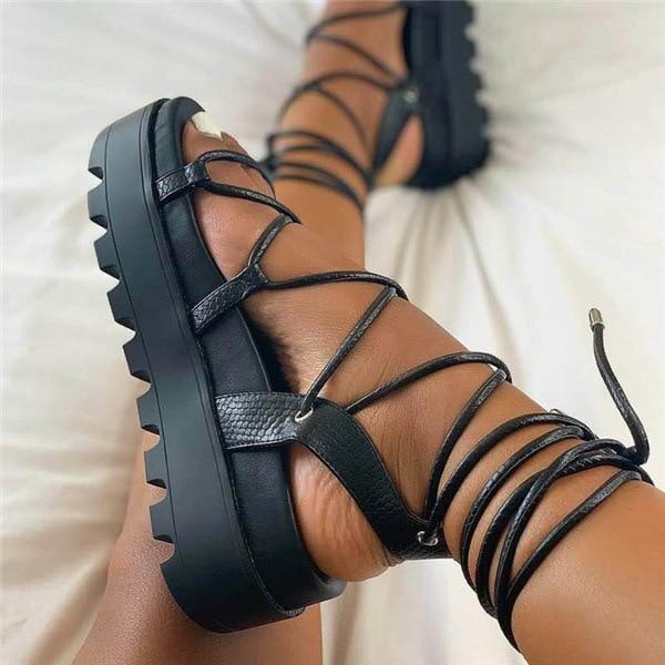 Women's Gladiator Sandal Woman Platform Wedge Cross Tied Casual Shoe Summer Sexy Lady Ankle Wrap Lace Up Footwear Plus Size 35-43