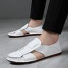 Summer New Men's Gladiators Black White Silp On Pu Leather Casual Shoes Male Breathable Beach Sandals Outdoor Slippers