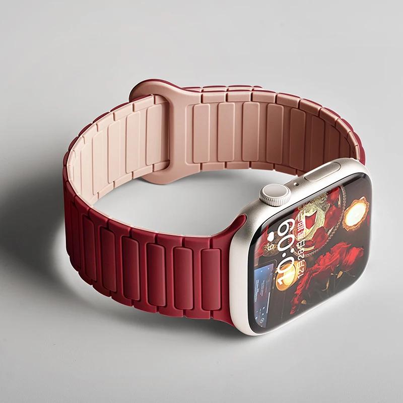 Силиконовый ремешок для Apple Watch Ultra 2 49 мм 42 мм 45 мм 41 мм 44 мм 40 мм Магнитный ремешок для iWatch Series 10 46 мм 9 8 7 6 SE 5 4 3