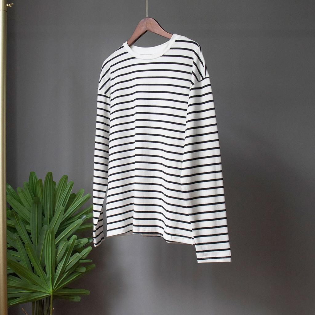 2025 Spring Fashion Striped Long Sleeve T-shirt Women's Cotton Round Neck Casual Versatile Top for Europe and America
