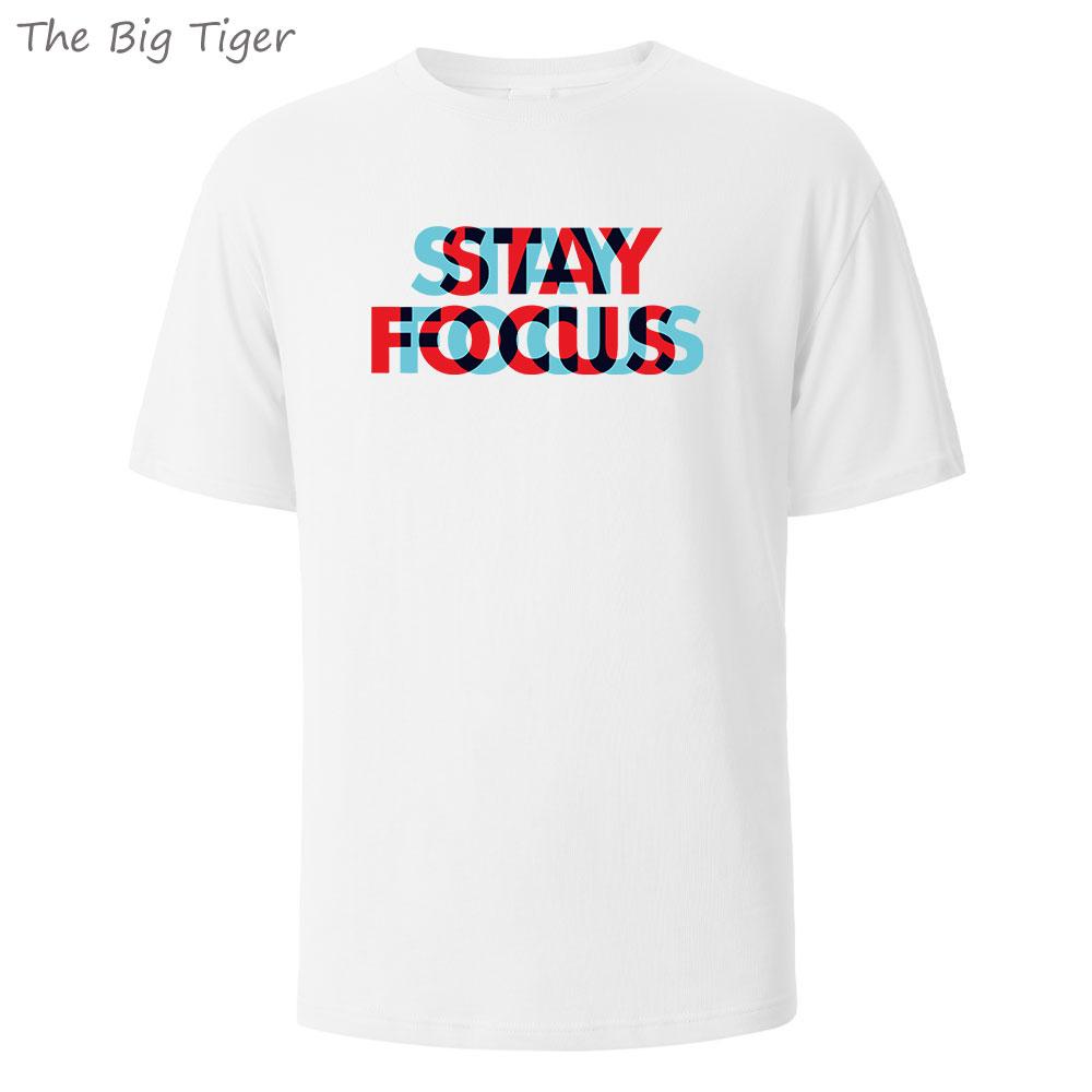 Stay Focus Painting Soft Cotton Tshirt For Men Breathable Fabric Relaxed Fit Crew Neck Simple Basic Mens Tshirt Fashion Tops