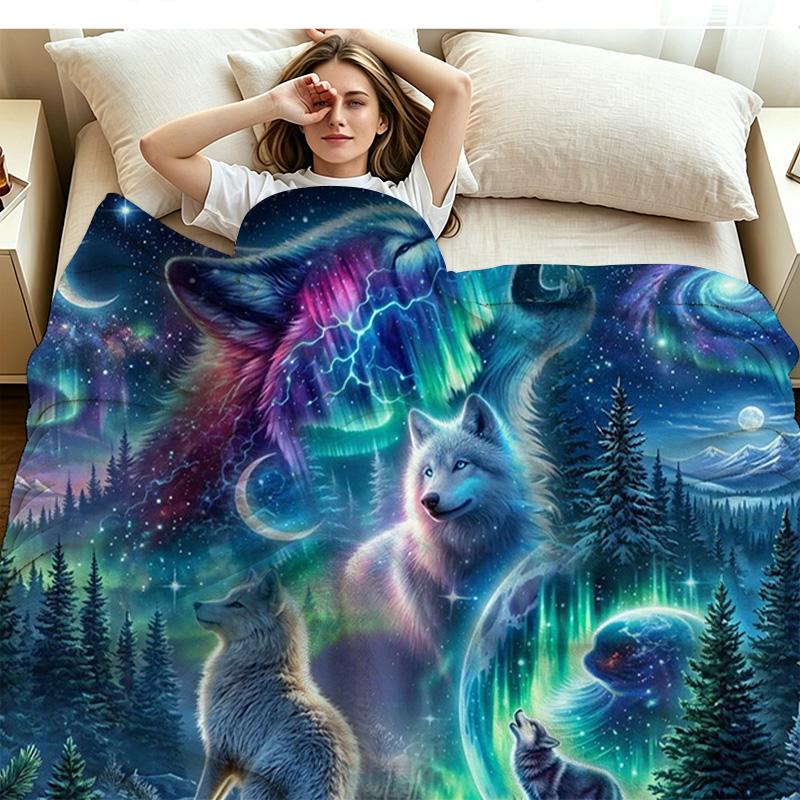 Wolf Art Print Flannel Blanket High Quality Warm Comfortable Cover for All Seasons Perfect for Gifts Home Decor