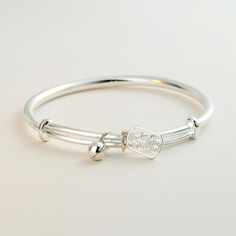 Zuyin S999 Hollowed Out Plaque Wealth Bell Bracelet with New Chinese Style Versatile Women's Push-pull Pure Silver Bracelet As A Gift for Girlfriend