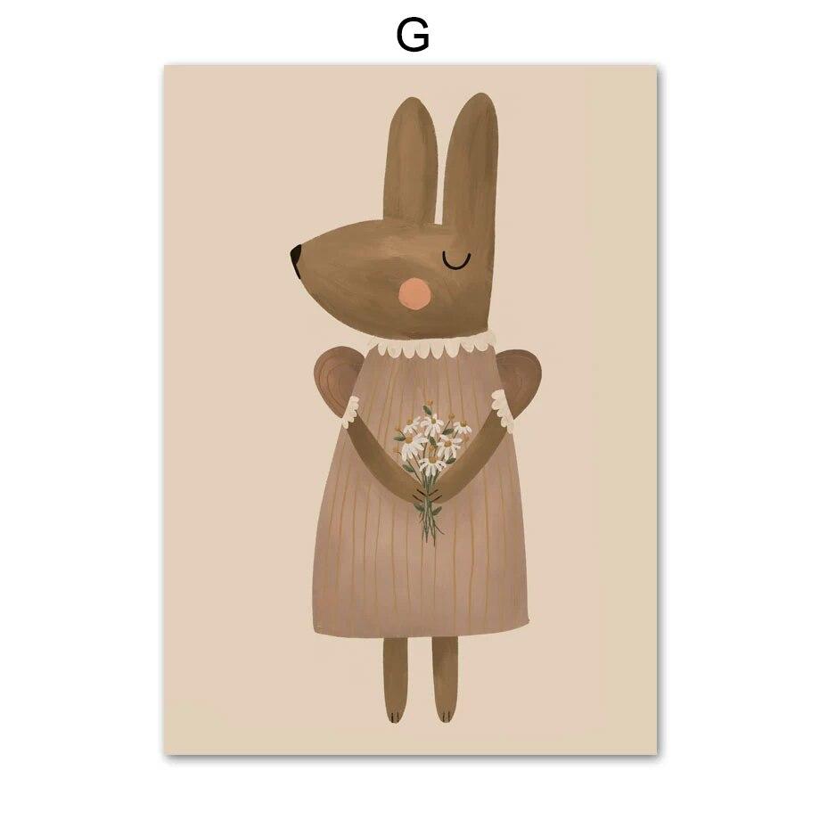 Бохо мультфильм кролик мышь гусь медсестра настенная живопись на холсте скандинавский ретро постер и принты настенная картина декор для детской комнаты (с рамкой)