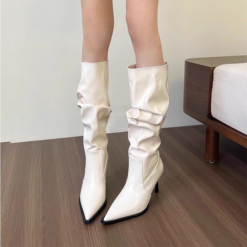 Autumn and Winter New High-heeled Pointed Pile Boots Children Fashion Thin-heeled Retro High Boots Children