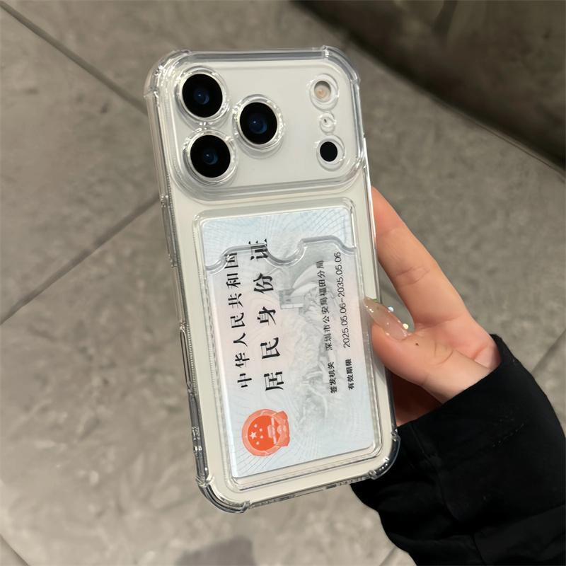 Ударопрочный Чехол-Карман с Отсеком для Карт Для iPhone 17 13 12 11 Pro Max 17 Air Прозрачные Чехлы Для iPhone 16 15 14 Plus Обложка
