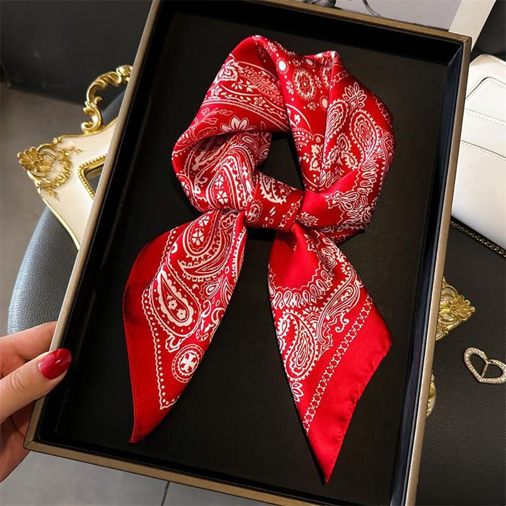 1Pcs Paisley Print Imitation Silk Scarf Breathable Neckerchief Square Scarf  Fashion Accessory