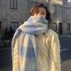 White Cream Blue and White Plaid Mohair Scarf Women's Versatile Shawl Fluffy Warm Scarf