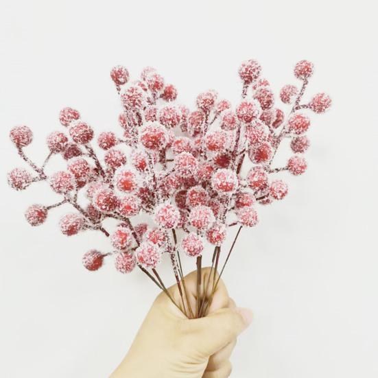 20 шт. Искусственный снег Красная ягода Веточка Рождественские ягоды падуба Стебель Искусственные растения Ветка Рождественский праздник Свадебная вечеринка Домашнее украшение