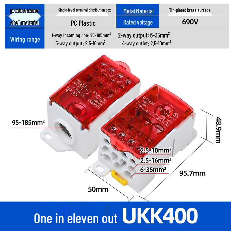 UKK High Current Unipolar Rail-Mounted Distribution Terminal Block
