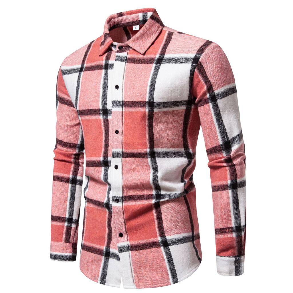 Men's Classic Retro Plaid Shirts Long Sleeve Shirt Jacket Casual Business Plaid Shirt for Men Lightweight Work Lapel Shirts