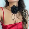 Stylish Retro French Big Flower Chocker Necklace Fringed Lace Tied Neck Chain Female