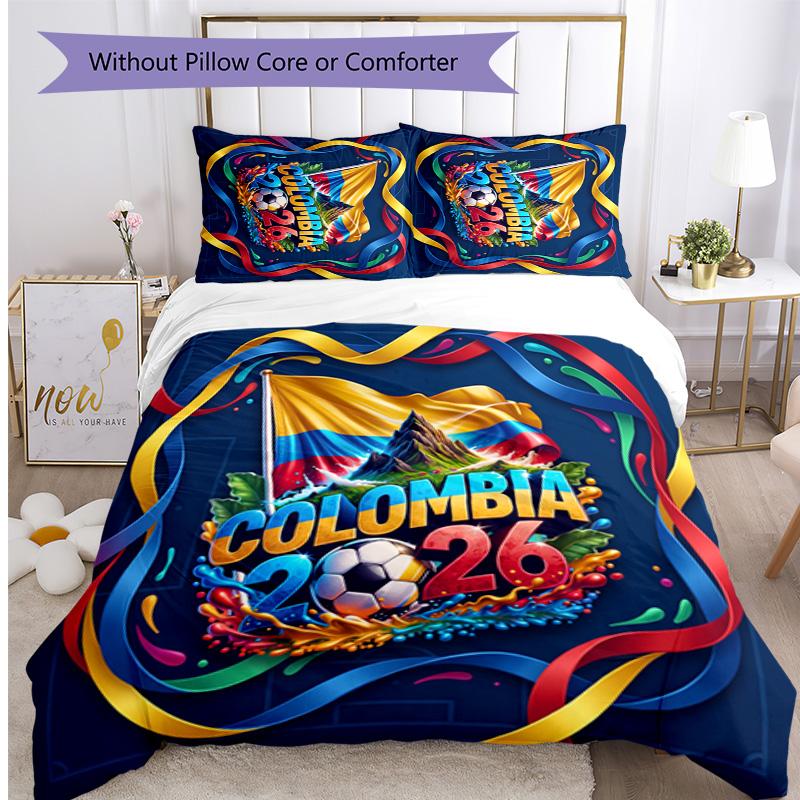 Colombia Football Printed Bedding 3 Piece Set Cozy Breathable Bed Cover Set as Housewarming Holiday Gift