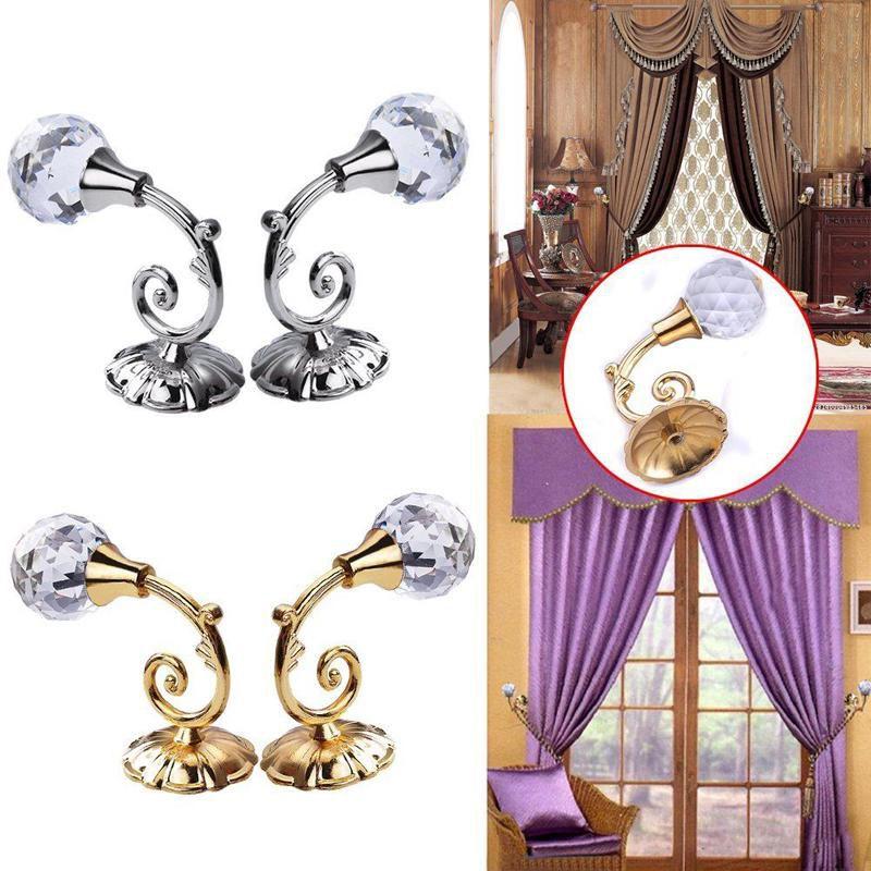 Large Metal Crystal Ball Curtain Hooks Tassel Wall Tie Back Holder Hanger