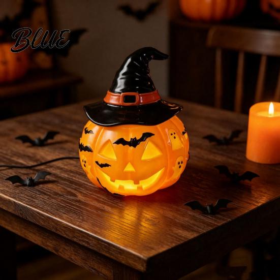 USB Plug-in Night Lamp Halloween Light Powered Stained Glass Lamp Retro Gothic Glowing Bookshelf Lighting with Warm Amber Purple Tabletop Decor for