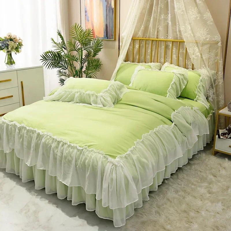 Простыня из хлопка Heart Wash для девочек, маленькая свежая однотонная кружевная шифоновая кружевная юбка, покрывало в стиле принцессы 1,5/1,8 метра