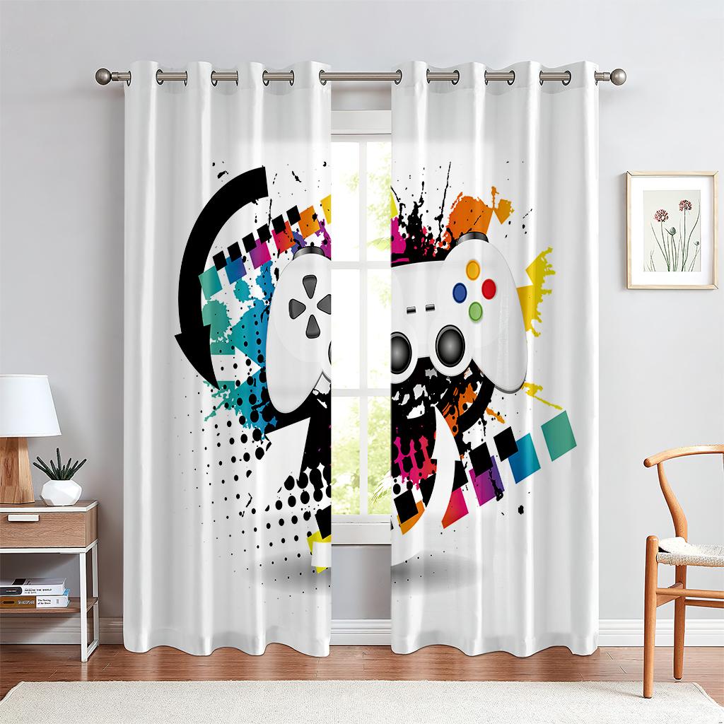 2 шт., напечатанные шторы с рисунком игрового контроллера, полупрозрачные декоративные шторы для спальни и гостиной комнаты для киберспорта