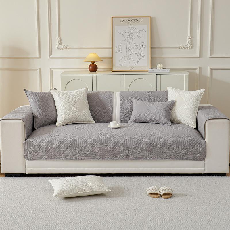 Solid Color Sofa Cushion Four Seasons Pure Cotton Non-Slip Couch Cushion Universal Modern Embroider Fabric Art Sofa Cover Cover