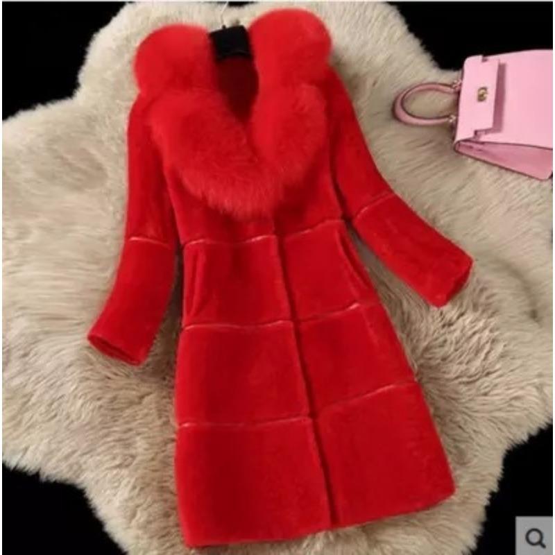 Sheep Shearing Autumn and Winter Women's New Imitation Fur Integrated Imitation Fox Fur Collar Wool Coat Coat Medium and Long