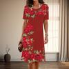 Women's Fashion Graceful Beautiful Rose Print Summer Spring Short Sleeve O-Neck Casual Dresses