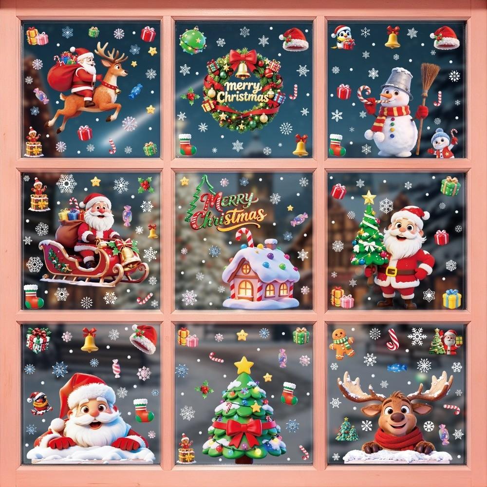 Snowflake Santa Snowman Merry Christmas Window Sticker Holiday Window Stickers  Party Supplies