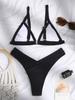 Женское сексуальное однотонное бикини с треугольной чашкой и V-образной талией с заниженной талией