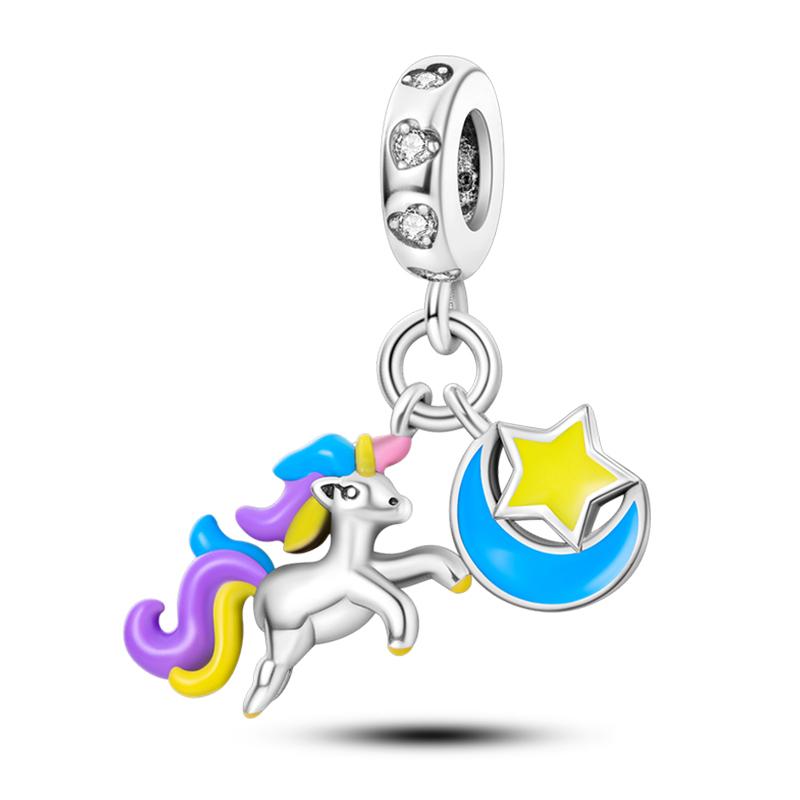 Sweet Romance 925 Silver Cloud Rainbow Unicorn Shining Dreamy Charms Beads Fit 3mm Bracelets DIY Fine Jewelry Making