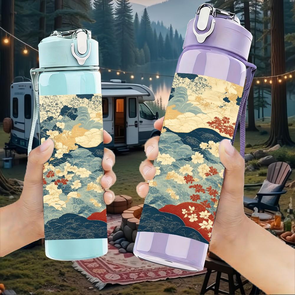 1PC Sea Turtle Coral Reef Ocean 750ml Color Plastic Sports Water Bottle Leakproof Flip Straw Lid Suitable for Sports Office Home Use