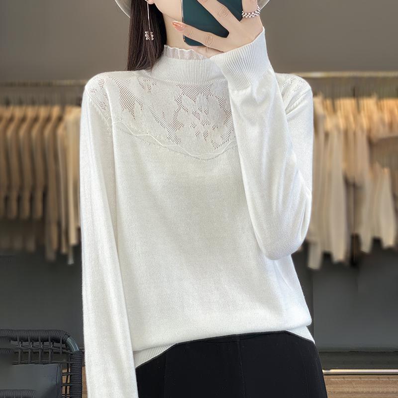 Женский кашемировый свитер Qinghe Cashmere 50% шерсть 50% шелк-туссант Женский осенне-зимний кашемировый пуловер Мягкий и теплый