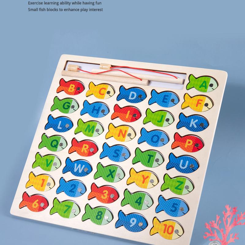 Магнитная деревянная игрушка-рыбалка для малышей, алфавит, ловля рыбы, игры-головоломки, дошкольное обучение, ABC, математические развивающие игрушки для детей
