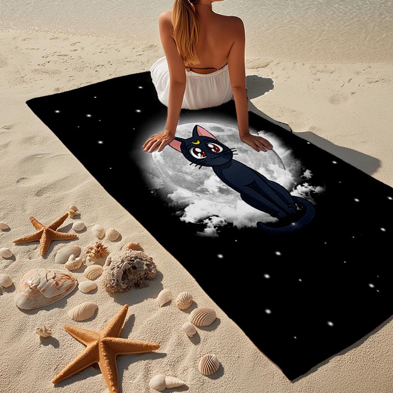 Lunar Cat Magic Night Beach Towel, Super Soft Microfiber, Gift for Her/Him, Birthday, for Pool, Beach, Travel, Home Decor Fan gifts