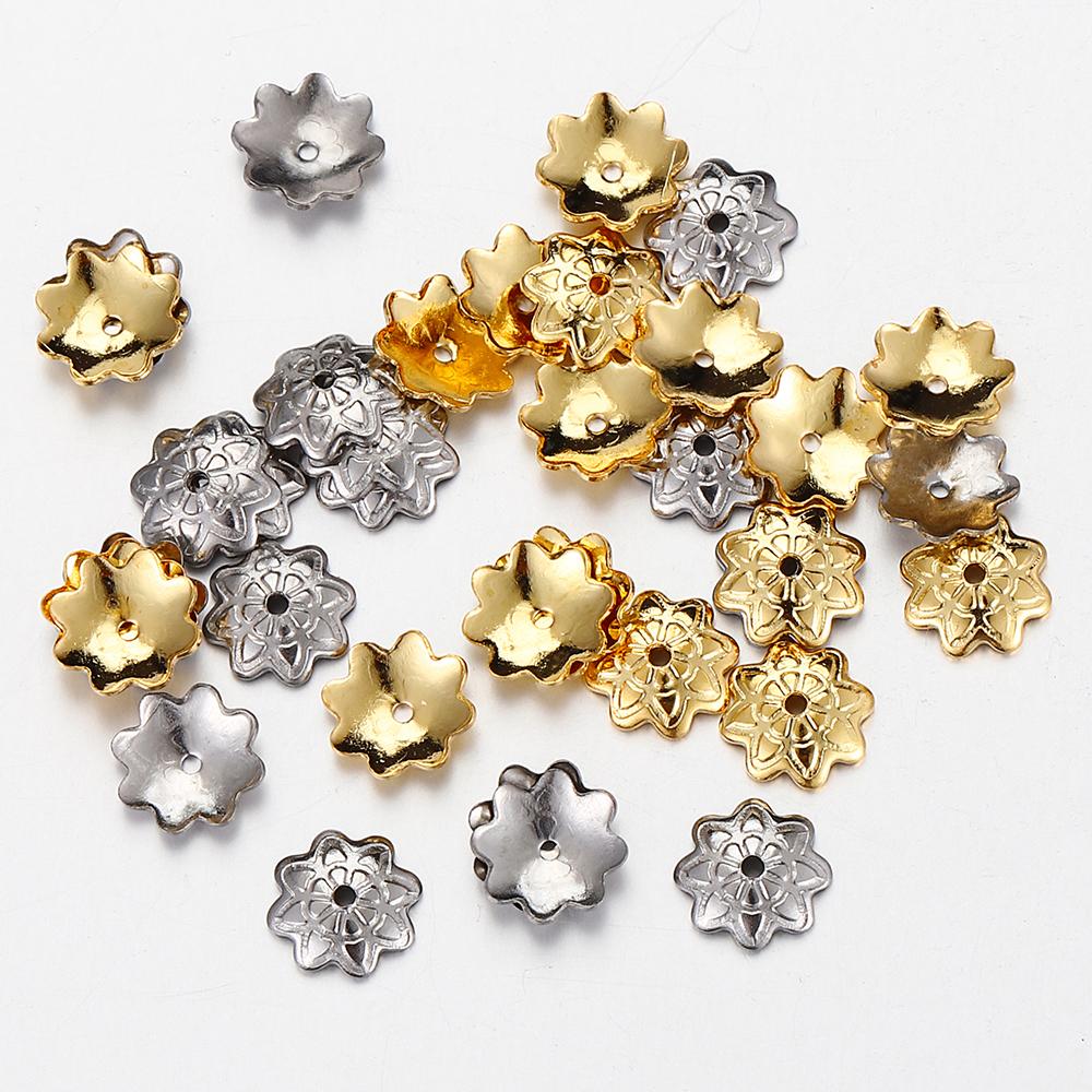50pcs 7mm Gold Color Stainless Steel Flower Bead Caps for Jewelry Making DIY Components Accessories Beads Base Wholesale