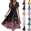 Women's Summer Casual Fashion Print Pocket Short Sleeve V-Neck Swing Dress
