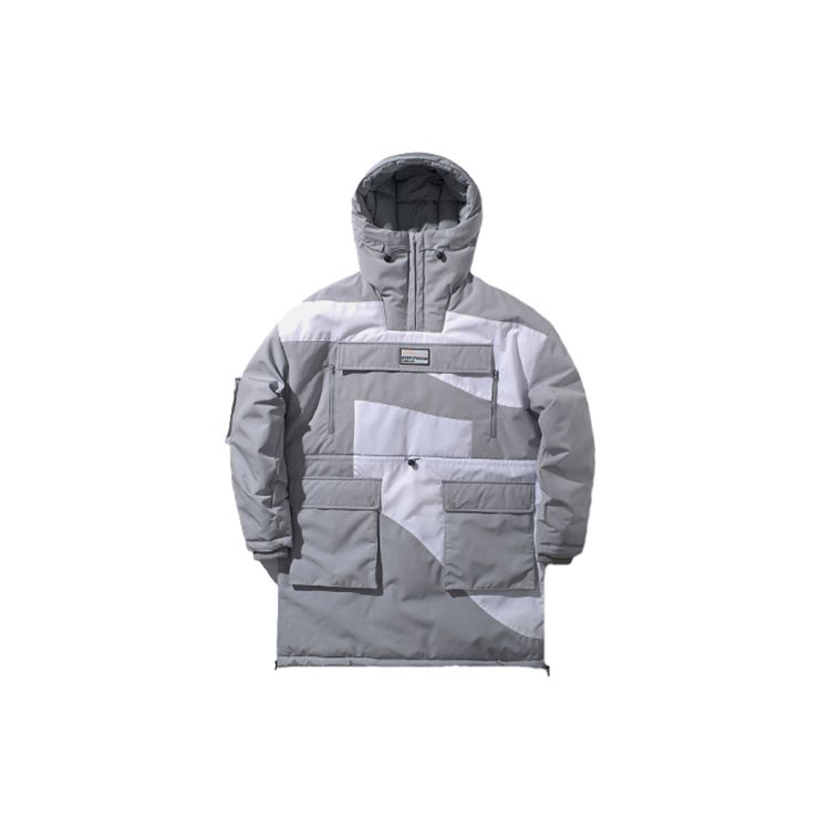 Li Ning Warm Hooded Loose Long Cotton Coat Men Outerwear Snow-Gray AFMP029-1