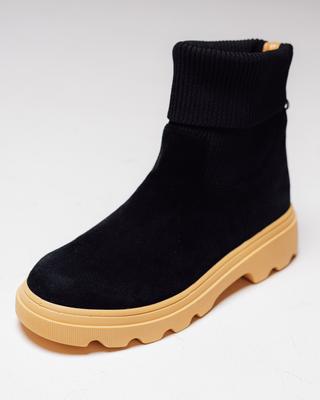 Ботинки с текстильным носком T01 37 черные с желтым замша