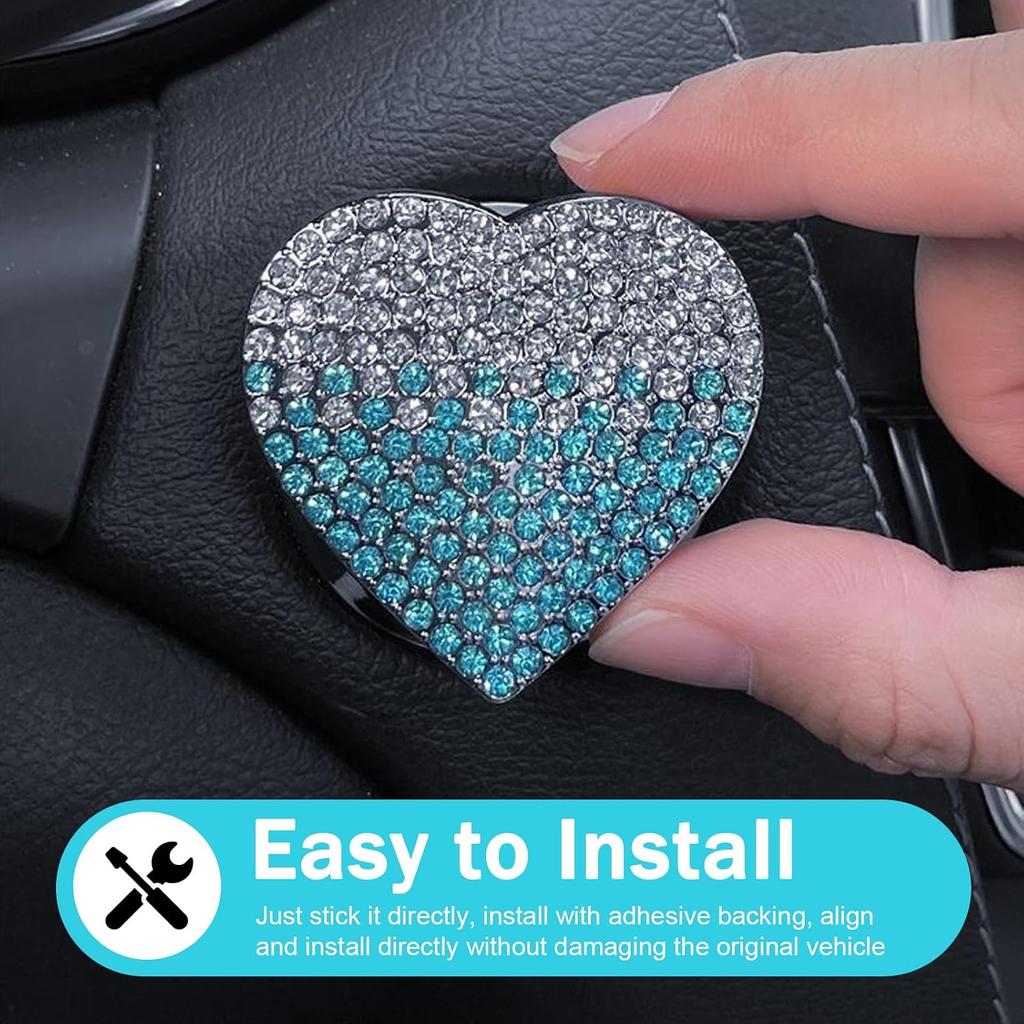 Heart Push Start Button Cover, Bling Rhinestone Flip Open Design Start Stop Ring Cap, Fashionable Sparkly Car Ignition Button Protector for Women &