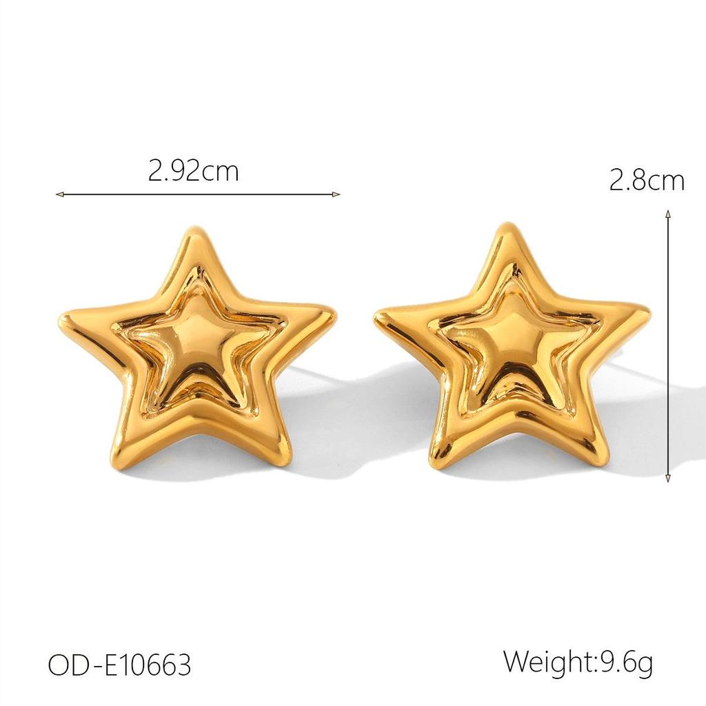 Five-Pointed Star Titanium Steel Jewelry Set: 18K Gold & Silver Necklace, Earrings, and Ring