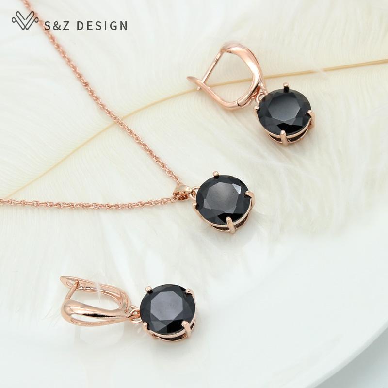 Fashion Classic Big Round Cubic Zirconia Drop Earrings Jewelry Sets For Women Wedding Rose Gold Color Pendant Necklace