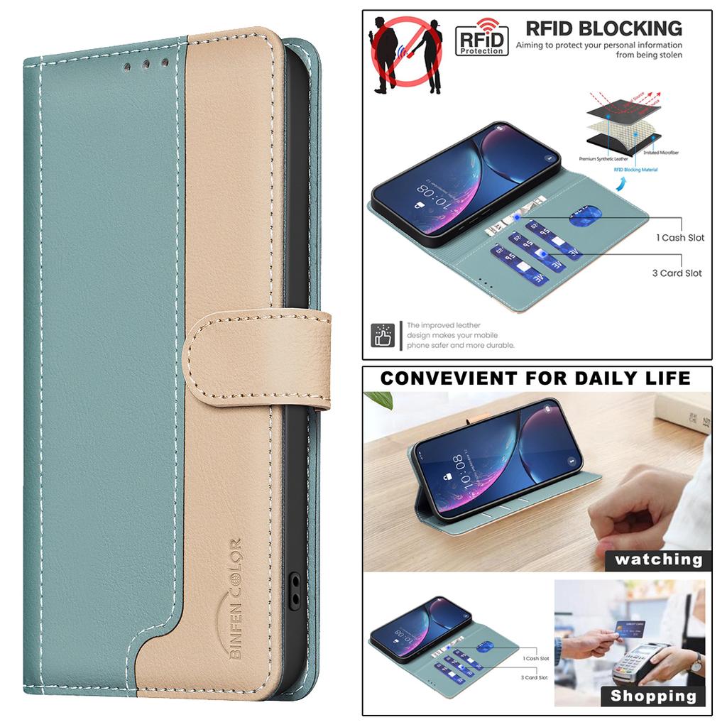 For Xiaomi Redmi 15 5G (Global) (169mm) Leather Case BINFEN COLOR Splicing Color RFID Blocking Wallet Stand Phone Cover