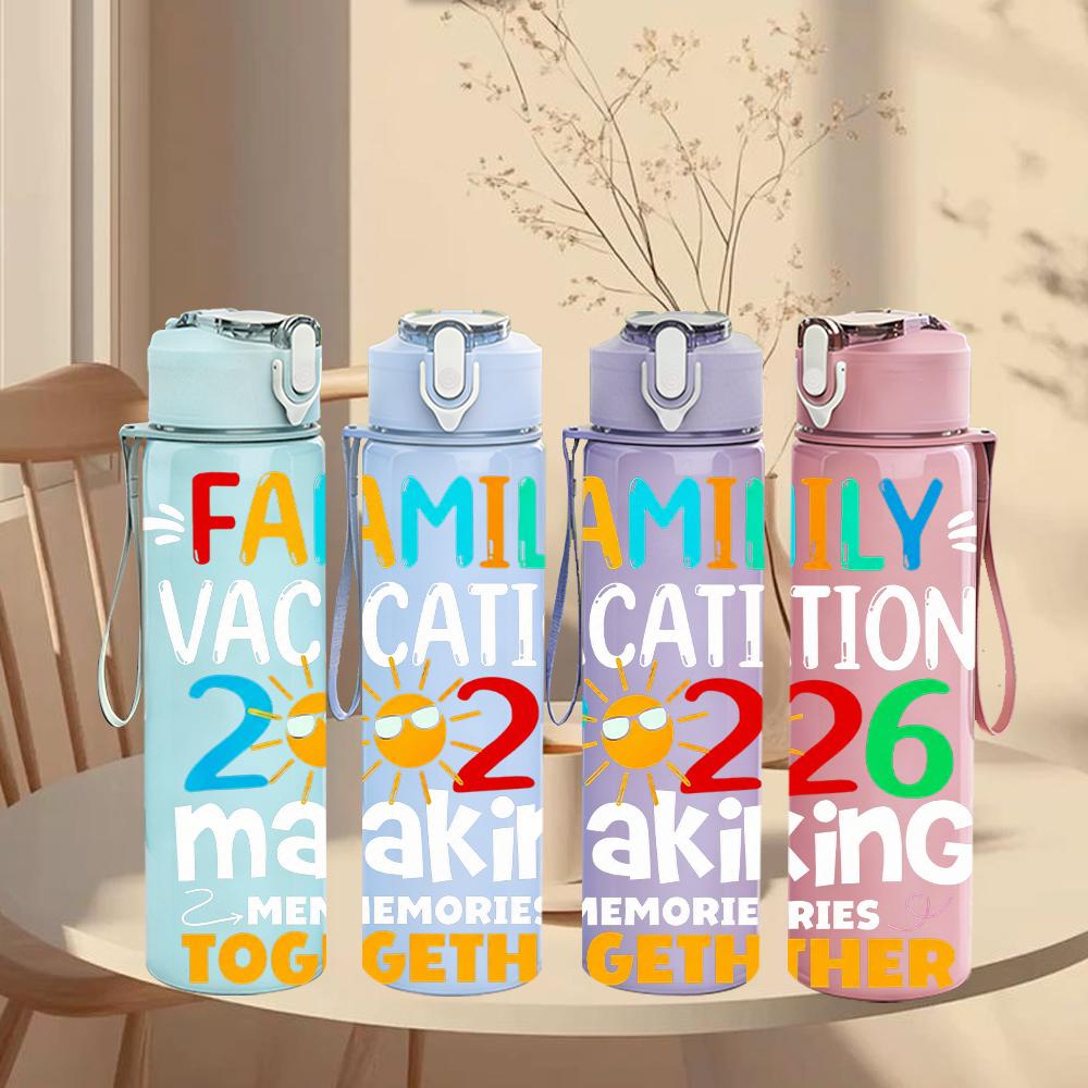 1PC Family 2026 Together Lettering 750ml Color Plastic Water Bottle Leakproof Flip Straw Lid For Sports Office Home Use