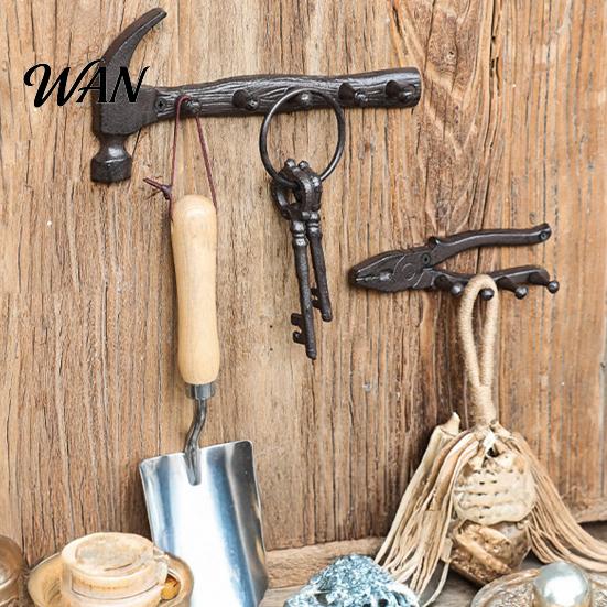 Durable Garden Hook Wrench Hammer Cast Iron Metal Wall Hook, Rustic Vintage Mounted Patio Coat Rack, Multi-functional Garage Tools Key Holder
