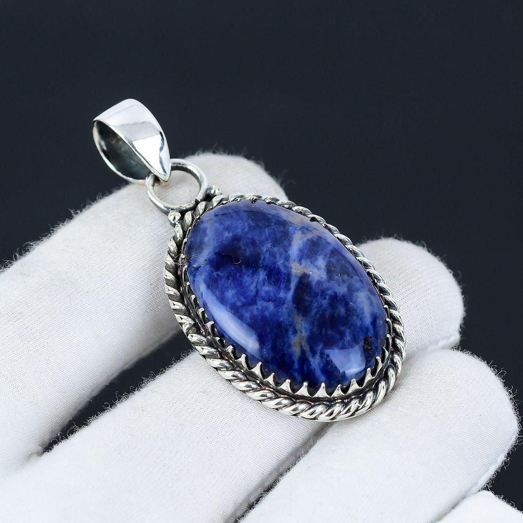 Содалит драгоценный камень, кулон ручной работы из стерлингового серебра 925 пробы, натуральный содалит, праздничный подарок для нее, ювелирные изделия для особых случаев