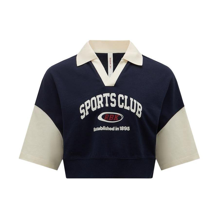 Reebok Спортивная повседневная трикотажная рубашка-поло Lifestyle Series Color Block, женские топы, темно-синие 24SRC408WGN2