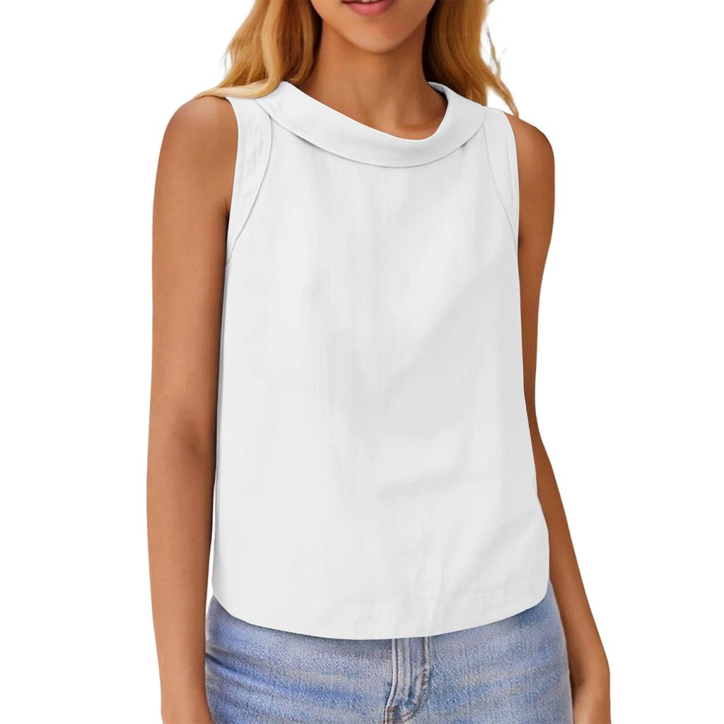 Женский хлопково-льняной короткий пуловер, повседневный топ без рукавов